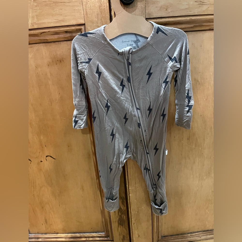 Silver Lightning Bolt Footies One Piece